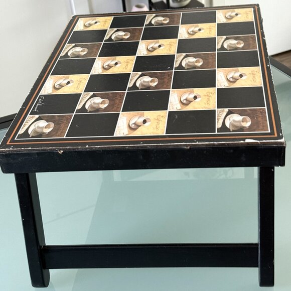 Other - Chess Board Table Vintage Wooden Checkers Combo Game Autor Signed Making a Coffe